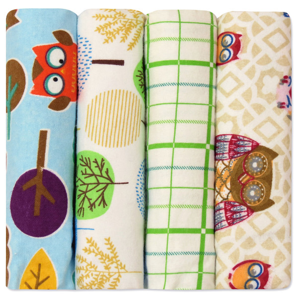 Flannel diaper 73 x 73 cm. Owls (4 pcs.)