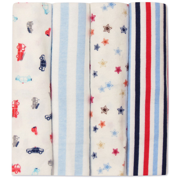 Flannel diaper 73 x 73 cm. Machines and stripes (4 pcs.)