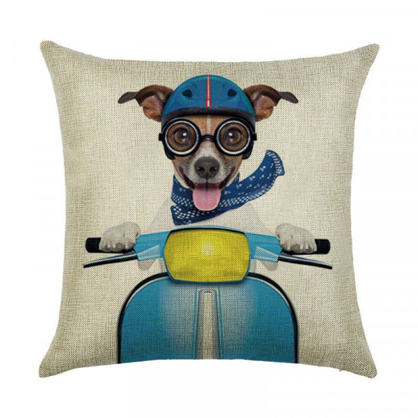 Decorative pillow case Dog on a moped 45 x 45 cm