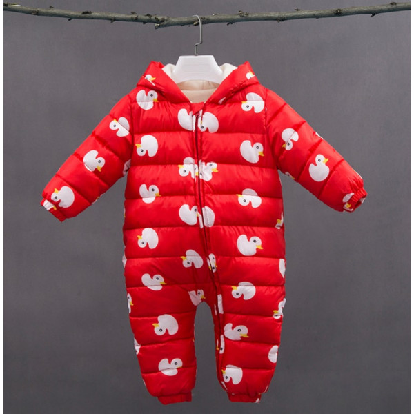Insulated children's duck overalls, red