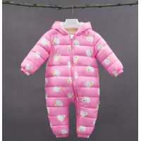 Warm duck overalls for girls, pink