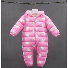 Warm duck overalls for girls, pink