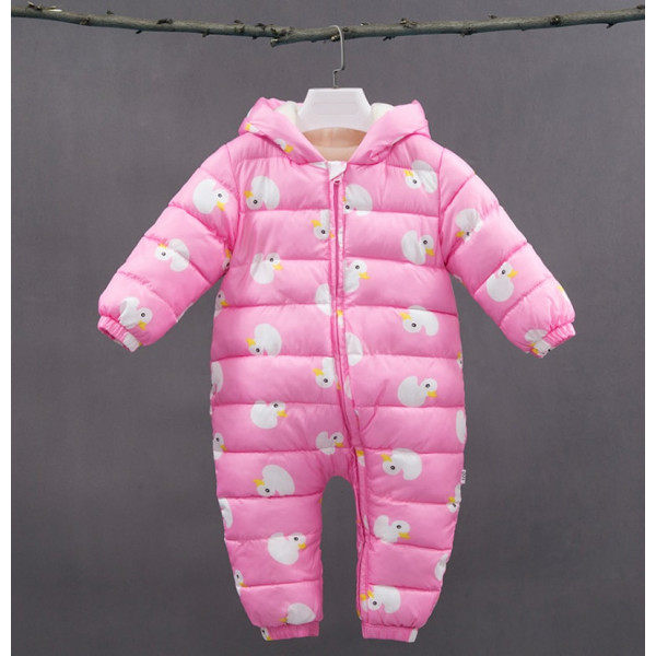 Warm duck overalls for girls, pink