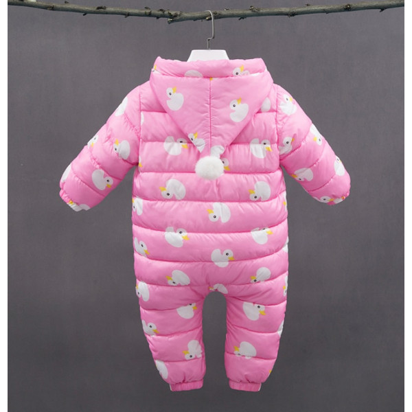 Warm duck overalls for girls, pink