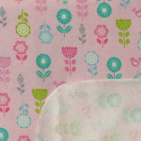 Waterproof diaper 120 x 75 cm. Multicolored flowers, pink