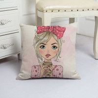 Decorative pillowcase Girl with coffee 45 x 45 cm