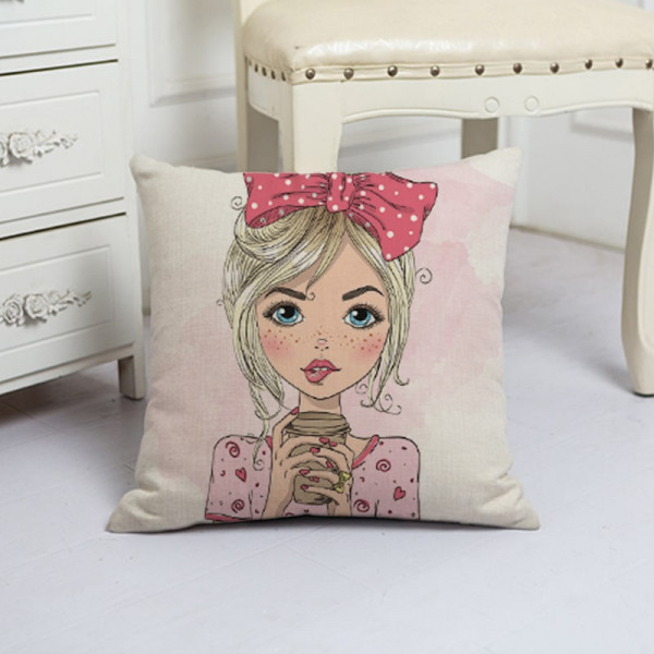 Decorative pillowcase Girl with coffee 45 x 45 cm