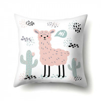 Pink llama decorative pillowcase 45 x 45 cm